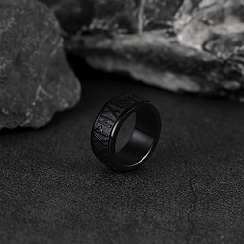Rotating Fidget Rings Women's Spinner Bands 9Mm Black Stainless Steel Norse Rune Band Ring Amulet Thumb Finger Charms #TOP7