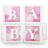 Baby Boxes with Letters for Baby Shower - Baby Shower Decorations of 44 pcs, 32 Pink White Balloons, 4 White Blocks, 8 Letters, Perfect Party Decor