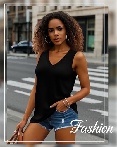 Huukeay 3 Pack Women's Tank Tops V Neck Loose Fit Casual Shirts Flowy Trendy Sleeveless Summer Basic Tee 2025 Fashion4