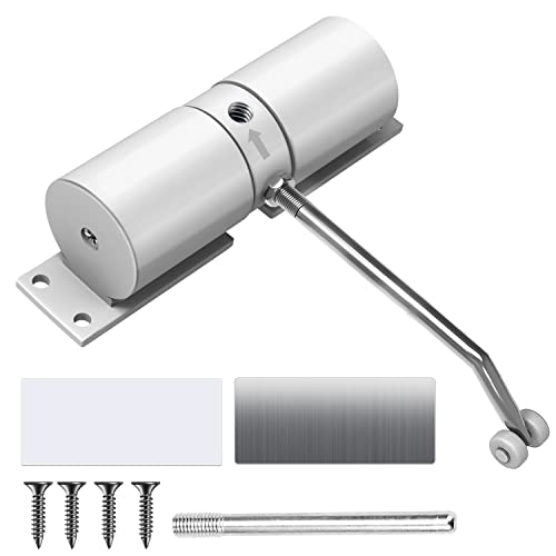 Ferme-Porte Automatique, Fermeture Porte à Ressort Réglable Fermer de Porte en Aluminium avec Levier de Réglage et Vis, Fermeture Automatique des Portes de 20-30 kg (Blanc) Cover