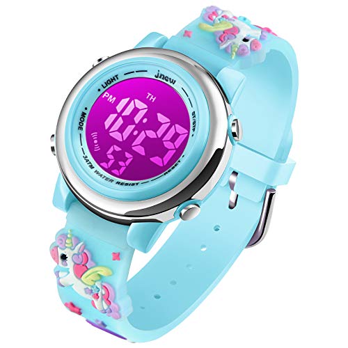 Reloj digital infantil impermeable con luz LED y cronómetro para niños y niñas