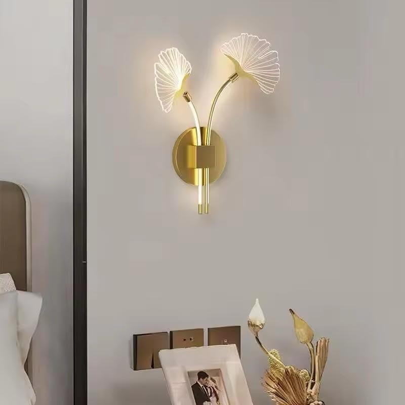 Image of Modern LED Wall Sconce Light, Dual Ginkgo Leaf Design, Metal Base with Three Colour Illumination (Warm White, Natural White, Cool White), Indoor Decorative Lighting|Gold