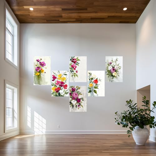 Image of SiddArtify Floral Wall Art Prints Set - Textured Flower Poster for Living Room Bedroom Office Decor - 8x12 inch Board Pack of 6