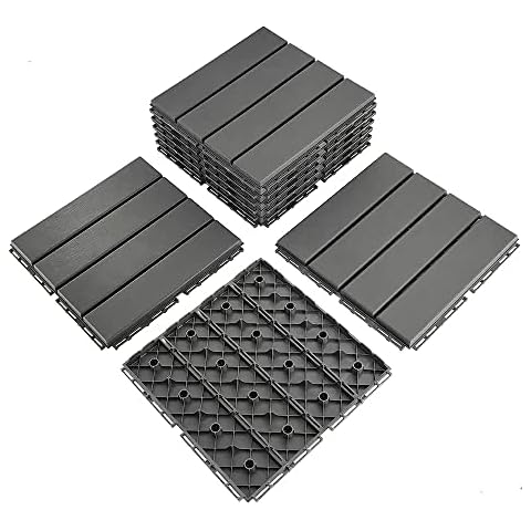 9 sq. ft Plastic Interlocking Deck Tiles, 9 Pack Patio Deck Tiles, 12"x12" Waterproof Outdoor Flooring All Weather Use, Patio Floor Decking for Porch Poolside Balcony Backyard, Grey Cover