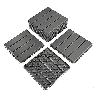 9 sq. ft Plastic Interlocking Deck Tiles, 9 Pack Patio Deck Tiles, 12"x12" Waterproof Outdoor Flooring All Weather Use, Patio Floor Decking for Porch Poolside Balcony Backyard, Grey