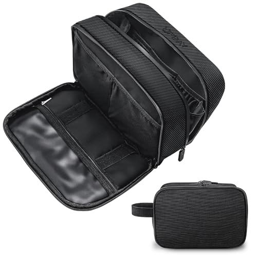 Toiletry Bag for Men, Travel Toiletry Organizer Hanging Dopp Kit, Water-Resistant Shaving Bag for Traveling Toiletries Accessories, Waterproof Mens Toiletry Travel Bag with 11 Compartments, Metal Hook