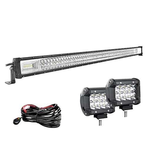 Willpower Barra Led 52 pulgadas 132cm 675W + 2pcs Focos Led 10cm 36W + Arnés de Cableado Barra de Luz LED 12V 24V IP67 Largo Alcance Faro Led Trabajo 6000k para 4x4 Tractor Coche Camion Barco Offroad Cover
