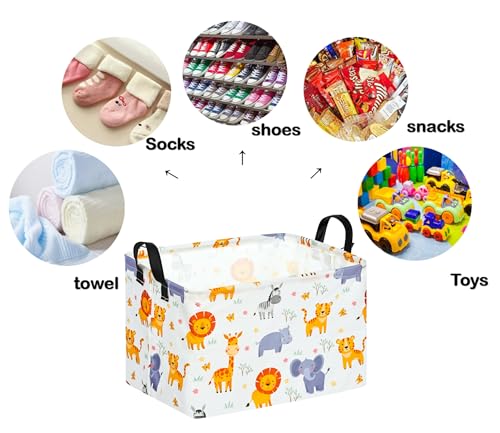 Image of Rectangle Gift Storage Basket Home Shelf Storage Basket Organizer Box Clothes Laundry Hamper Nursery Basket Laundry Basket with Handles (Animal)