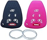 RUNZUIE 2Pcs Silicone Compatible with 2007 2006 2005 2004 Chrysler Town & Country Dodge Caravan Grand Caravan Key Fob Cover 6 Buttons M3N5WY72XX (Black and Hot Pink)