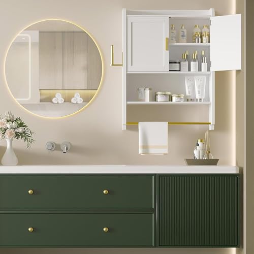 Armario de baño mural VECELO, armario de medicamentos para pared, armario de almacenamiento ahorrador de espacio con barra para toallas para baño, lavandería y cocina miniatura 6