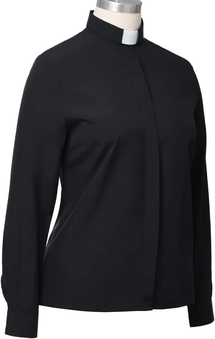BLESSUME Women Clergy Tab Collared Shirt Long/Short Sleeve Button-Down Blouse - Image 3