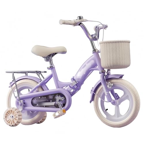子供用自転車 2歳〜10子ど 幼児用 折りたたみ 12 14 16 18 20インチ 高さ調整可能 補助輪付き カゴ付き 組立簡単男の子 女の子 子供 小学生 誕生日プレゼントオシャレでカッ (パープル,20インチ)
