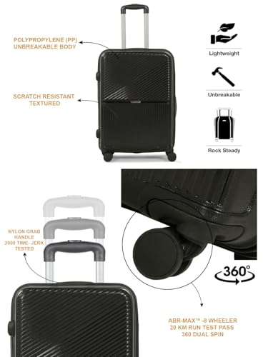 Image of Teakwood Set of 2 8 Wheels Trolley Bag, Hard Cabin with Zipper Closure, Adjustable Push Button & Cross Side Strap, Number Lock System 360 Degree (Set of 2, Black)