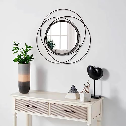 HLFMVWE Mirrors Wall Decor Iron Frame Round Art Wall Mirrors Home Decor Hanging Mirrors for Living Room Bedroom Bathroom Entryway Black 40 x 40 cm - Image 6