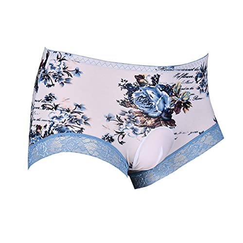 LESOYA Men's Sexy Sissy Pouch Low Rise Underwear Printed Flower Lace Boxer Briefs Panties Underpants