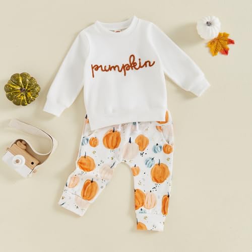 Baby Girl Halloween Outfit Toddler Sweatshirt Pants 2pcs Set Cute Pumpkin Spooky Print Infant Fall Winter Clothes3