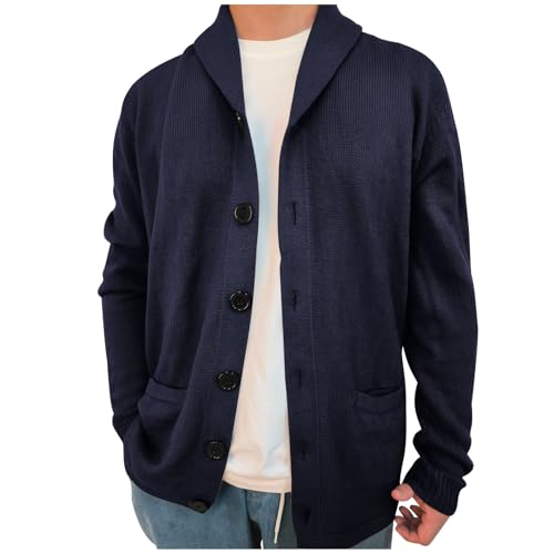 Mens Sweater Shawl Collar Knit Cardigan Lightweight Button Down Cardigan Fall Winter Knit Sweaters with Pockets