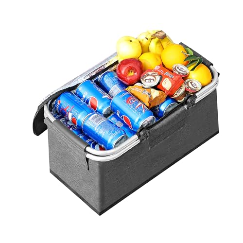 JXCTNNU Cesta de Picnic 25L Cesta de la Compra Plegable con Asa Bolsa Picnic Bolsa Térmica Grande con Tapa Enfriador de Camping Plegable Caja Térmica para Trabajo Viajes Compras (Gris)