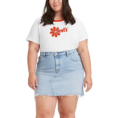 Levi's Women's Plus Size Cropped Jordie Tee, Poster Logo Daisy Chest Hit White Enamel Orange Rib-Natural, 2X