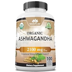 Organic Ashwagandha 2,100 mg – 100 Veggie Capsules Pure Organic Ashwagandha Powder and Root Extract – Stress Relief, Mood Enhancer