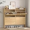 Shoe storage cabinet with 4 flip drawers narrow shoe rack organizer for entryway freestanding shoe cabinet with open storage adjustable shelves light oak  urban country home decor