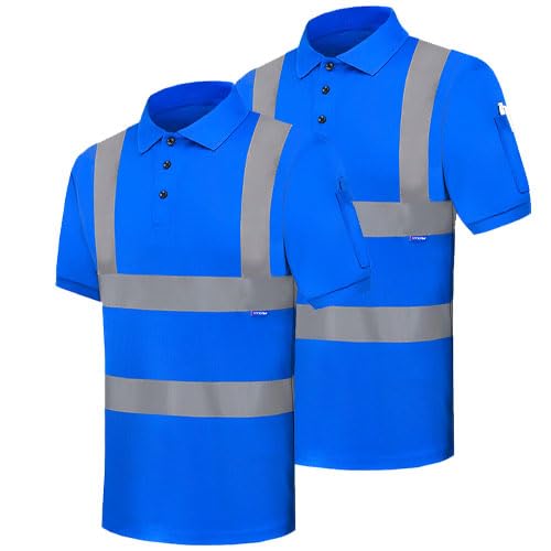 AK A-KSAFETY Hi-Vis Safety Polo Shirt with Reflective Strips, High Visibility Construction Work Shirt for Men