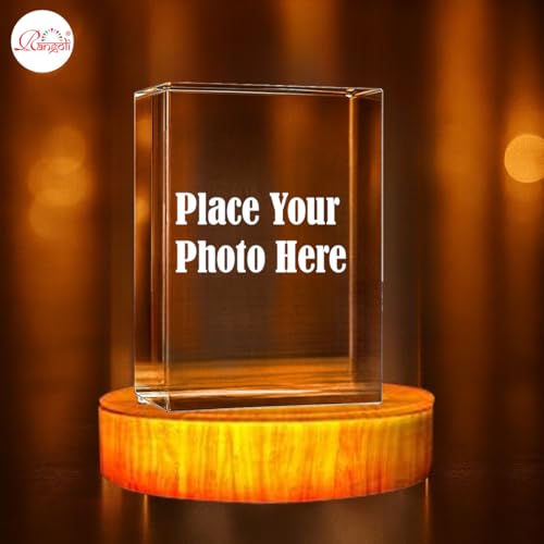 Image of Rangoli Crystal Photo Cube (40mm x 40mm x 40mm) Custom Engraved Glass Picture, LED Light Base Option - Unique Gift for Birthday, Wedding, Anniversary, Couples, Memorial, and Special Occasions. P-4