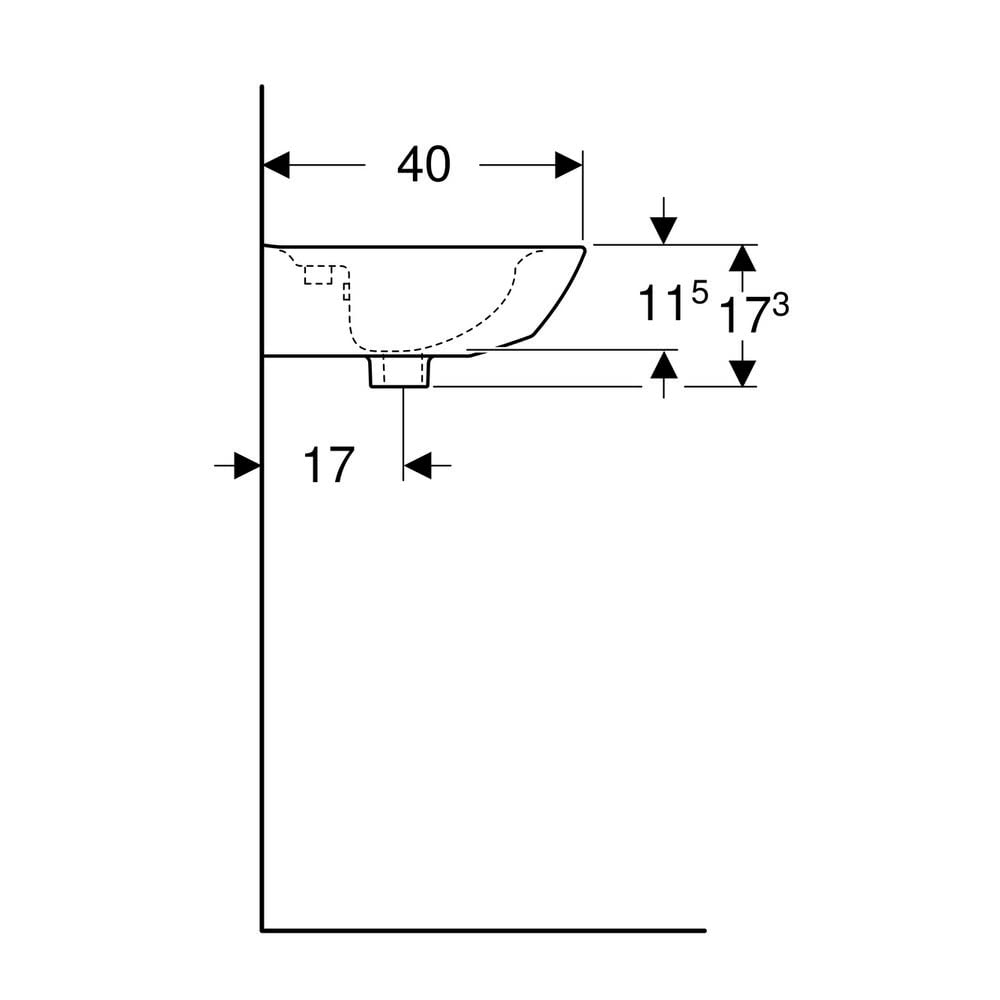 Geberit Renova Handwaschbecken, 1 Hahnloch, asymmetrischer Überlauf, Breite: 50cm, 500.376.01.8, Farbe: Weiß