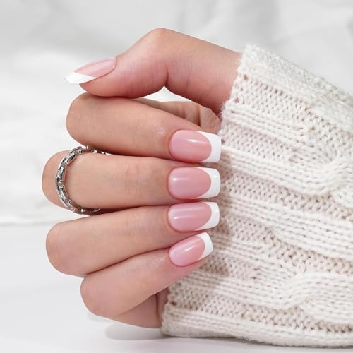 Image of 9 Color Press On Nails Fake Nail 216 Pcs, French tip press-on nails, Press on Nail, Artificial Nail Extensions Combo in Multicoloured, Full Cover Glossy Nude False Acrylic Nails for Women Girls (05, 216 count (Pack of 1))