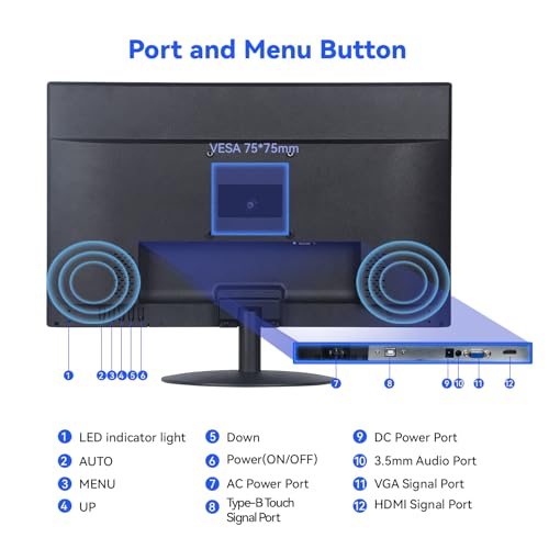 Image of Touchscreen Monitor 21.5 inch FHD 1080P Multi-Touch Screen HDMI VGA Type-B Dual Speakers,75Hz,VESA,Brightness 300cd /m,Tilt Adjust,PC Office Laptop Business Computer Desktop Touch Display