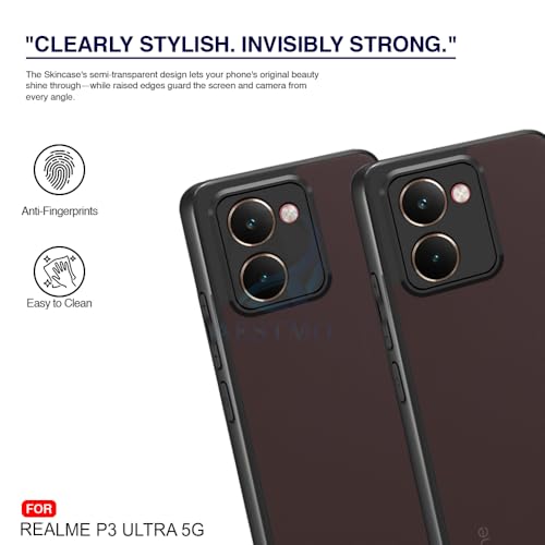 Image of AESTMO Realme P3 Ultra 5G Back Cover | 360 Protection | Matte Frosted Hard Back Translucent | Bumper Case for Realme P3 Ultra 5G (Smoke Black Matte PC+Black TPU Bumber)