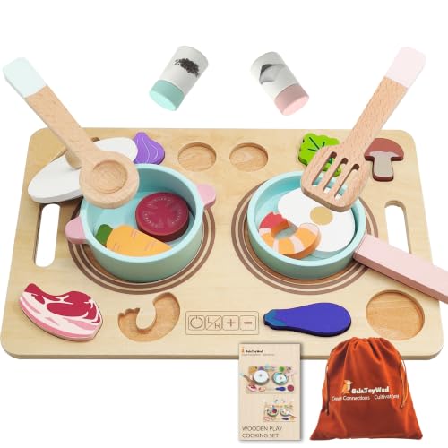 GalaJoyWud Wooden Play Food Sets for Kids Kitchen & Play Kitchen Accessories -Pretend Cooking Set for Toddlers 3-5, Montessori Gift for Boys Girls
