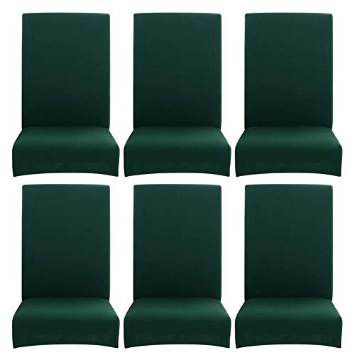 Seawang Juego de 6 fundas para sillas de comedor, delgadas, elásticas, color verde oscuro, 6 unidades