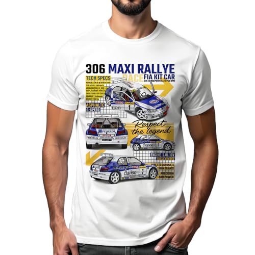 CARSPIRIT Camiseta 306 Maxi Rallye, coche de carreras, diseño técnico 2,0 L 16 V, blanco, blanco, M