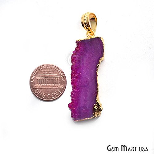 Pink Druzy Pendant, Gold Edged Pendant, Rectangle Pendant, Necklace Pendant (GPZP-50076)
