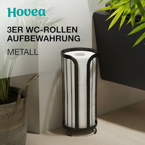 Hovea - Toilettenpapier Aufbewahrung - Für bis zu 3 Rollen - Kompakte Größe - Mit erhöhten Füßen - Toilettenpapierhalter aus Metall - Freistehend - Klopapier Halter - Schwarz - PPT320