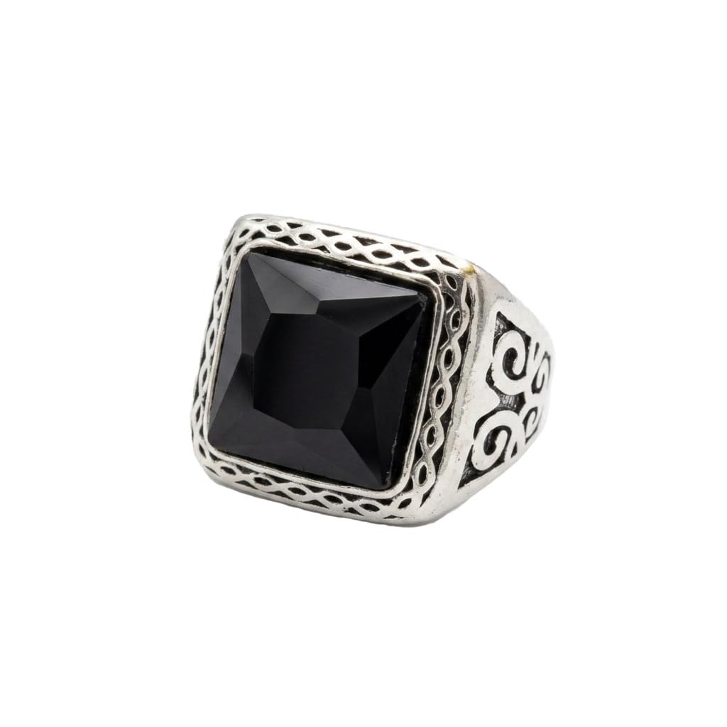 ruvee Men’s Silver-Toned Oxidized Square Onyx Ring – Handcrafted Celtic Knot Filigree Design, Vintage Ethnic Statement Jewellery for Men-picture-23