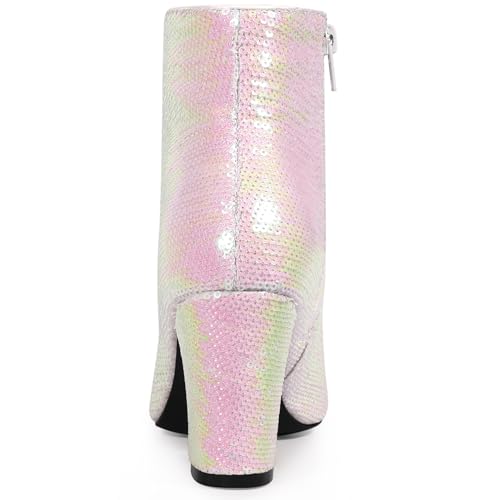 Allegra K Women's Round Toe Block Heels Sequin Ankle Boots4