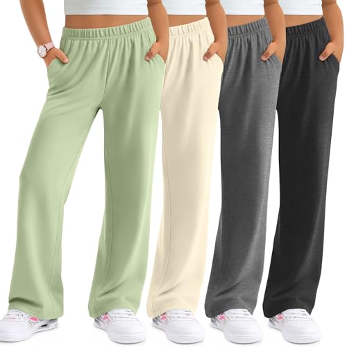 YooAurvox 4 Pack Girls Straight Leg Pants 5-16 Years Lightweight
