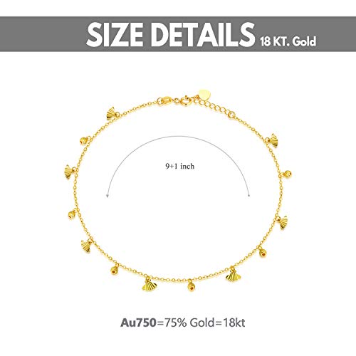 18K Real Gold Anklets For Women, Yellow Gold Ankle Bracelet Fine Christmas Anniversary Anklet Jewelry Gifts For Her, Wife, Mother, Girlfriend 8.5"-9.3" #TOP5