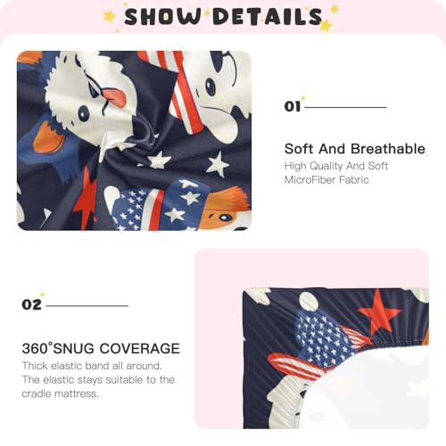 Image of Crib Sheet Breathable Soft Crib Mattress Sheet for Baby Toddler Boys Girls Fitted Crib Sheet Fit Standard Crib Mattress 39 x 27 Inch July 4th Cute Dogs Blue
