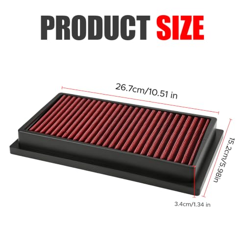 Image of High-Flow Engine Air Filter Compatible with 2016-2026 Toyota Corolla Camry Hybrid RAV4 Hybrid Avalon C-HR, for Fiat 500X, for Jeep Renegade, Washable and Reusable Replacement Filter, 33-3080