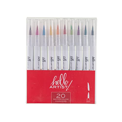 Image of Hello, Artist! Watercolor Brush Markers, 20 Pieces, Flexible Brush Tips, Non-Toxic and Acid-Free