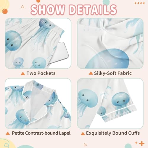 senya Sea Jellyfish Satin Summer Pajama Sets Silk Short Sleeve Button Down Sleepwear3