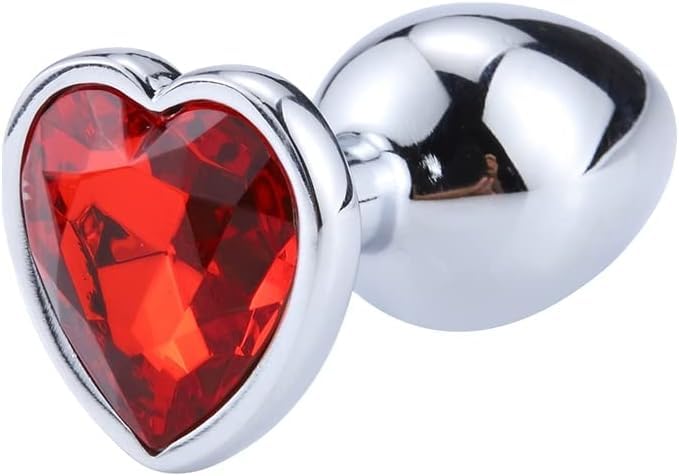 BONDAGERIE® Plug anale Sextoy 100% Sicuro con gioiello a forma di cuore Rosso, sacchetto velluto incluso, Taglia L