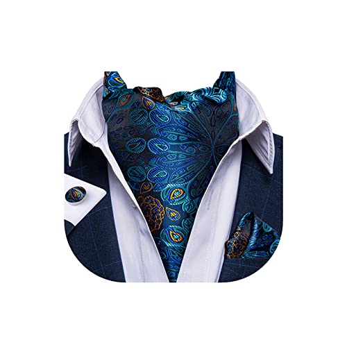 DiBanGu Cravat Ties For Men Plaids Paisley Ascot Scarf Tie with Pocket Square Cufflinks Wedding Party