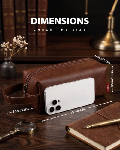 Image of Fmeida Vegan Leather Pencil Case Pouch, Office Supplies Gift for Men Women | Gift Box, Inner pocket, Carry handle, Water-resistant, for Coworkers Writers Teachers Designers