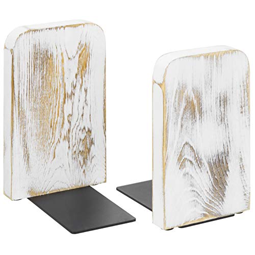Image of MyGift Farmhouse Book Ends for Shelves, Vintage Decorative Bookends, Bookends Display Organizer, Book Holder Stopper, Office Desk Decor, Whitewashed