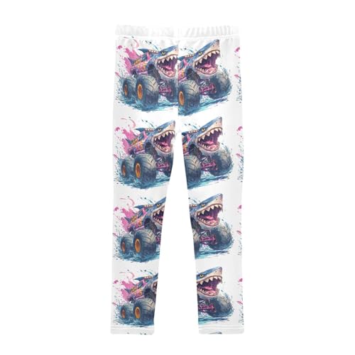 Monster Truck with The Head of an Angry Shark Girls Leggings Kids Yoga Pants Dance Active Tights 4T2
