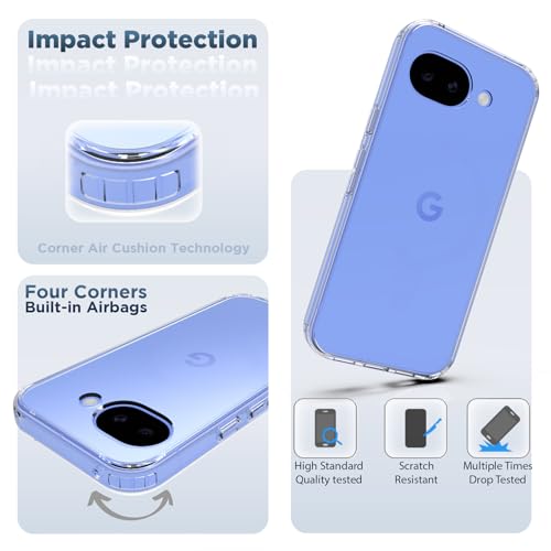 Image of RIGGEAR Shockproof Clear Hybrid Armor Back Cover Case Compatible with Google Pixel 10a (Transparent PC and TPU Bumper)
